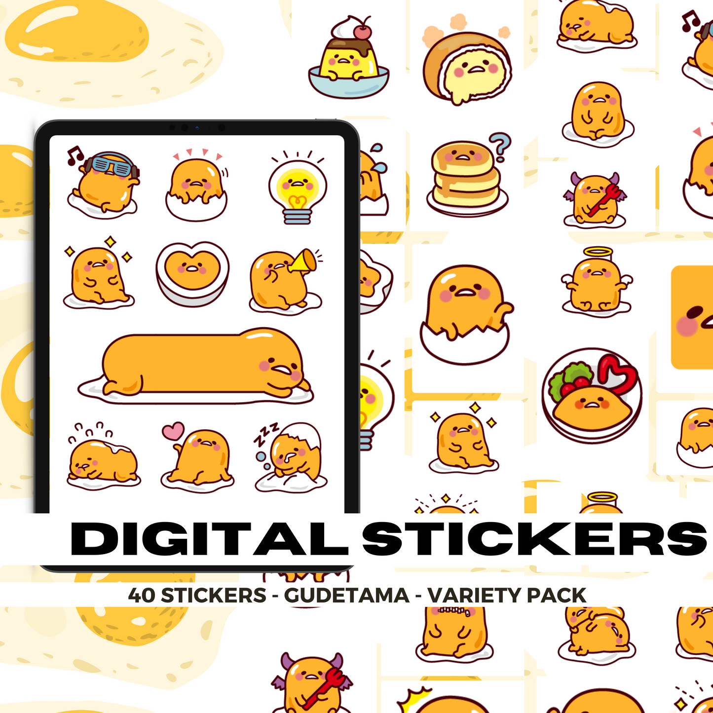40 Gudetama Variety | Goodnotes Planner | Digital Stickers | PNG Files | Variety Pack