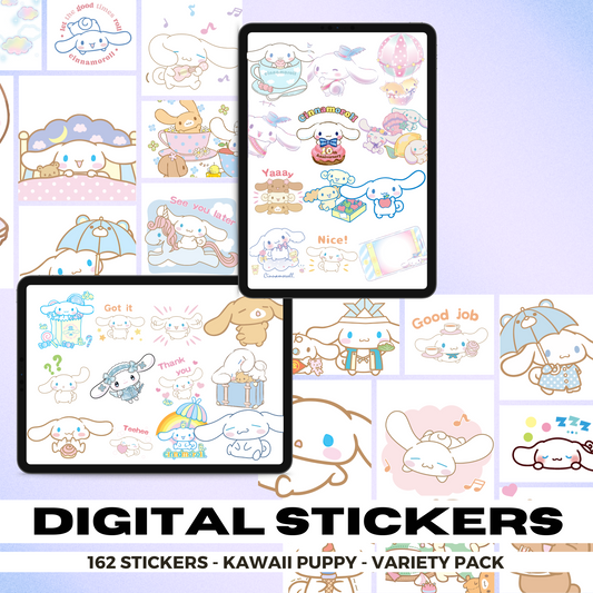 162 Kawaii Cinnamoroll Character | Goodnotes Planner | Digital Stickers | PNG Files | Variety Pack