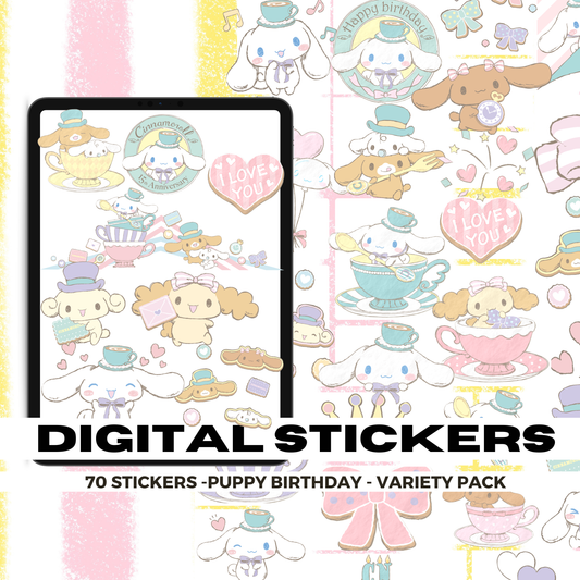 70 Pastel Cinnamoroll Anniversary Edition | Goodnotes Planner | Digital Stickers | PNG Files | Variety Pack