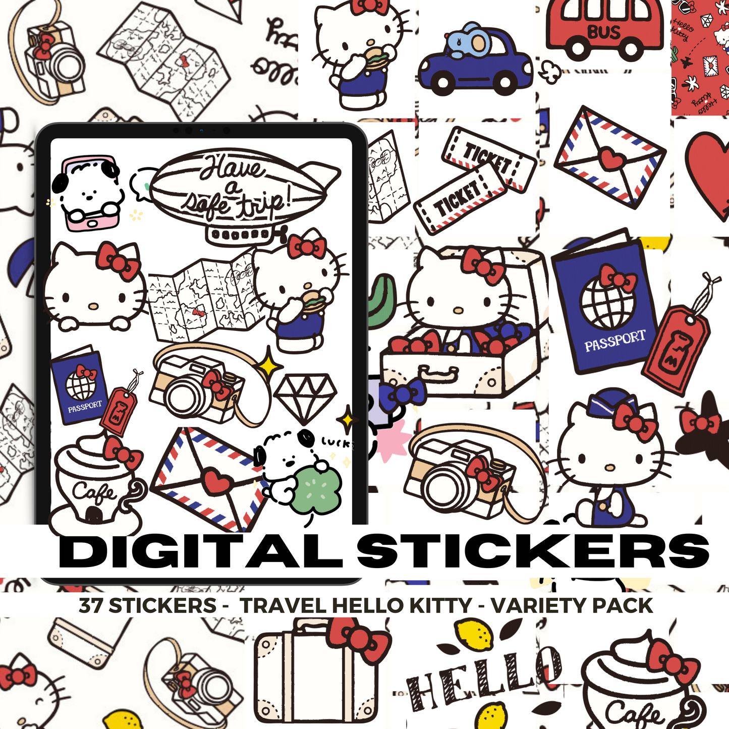 36 Travel Hello Kitty | Goodnotes Planner | Digital Stickers | PNG Files | Variety Pack