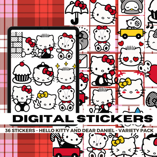 36 Hello Kitty and Dear Daniel | Goodnotes Planner | Digital Stickers | PNG Files | Variety Pack