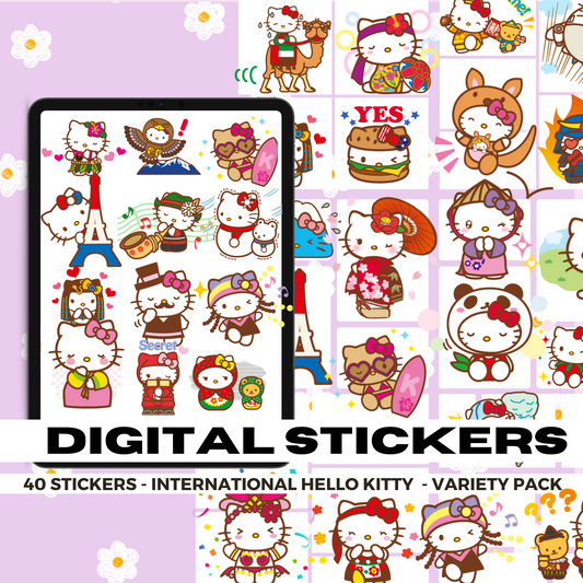 40 International Hello Kitty| Goodnotes Planner | Digital Stickers | PNG Files | Variety Pack