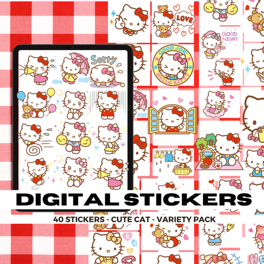 40 Hello Kitty Stickers | Goodnotes Planner | Digital Stickers | PNG Files | Variety Pack