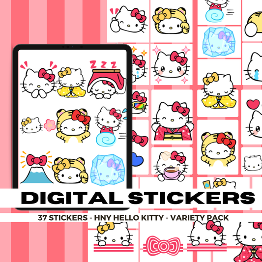 37 Happy New Year Hello Kitty | Goodnotes Planner | Digital Stickers | PNG Files | Variety Pack