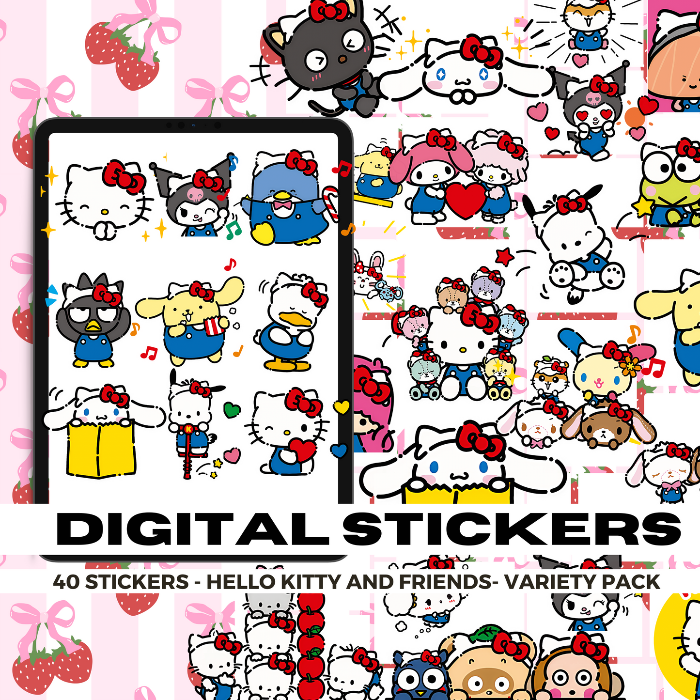 40 Hello Kitty, Pompompurin and Friends | Goodnotes Planner | Digital Stickers | PNG Files | Variety Pack