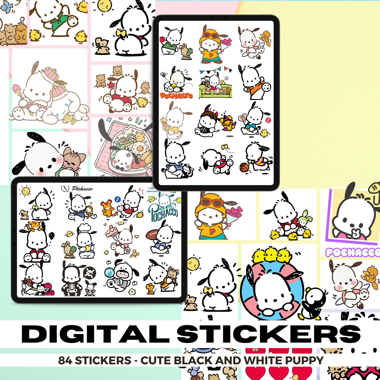 84 Pochacco Stickers | Goodnotes Planner | Digital Stickers | PNG Files | Variety Pack