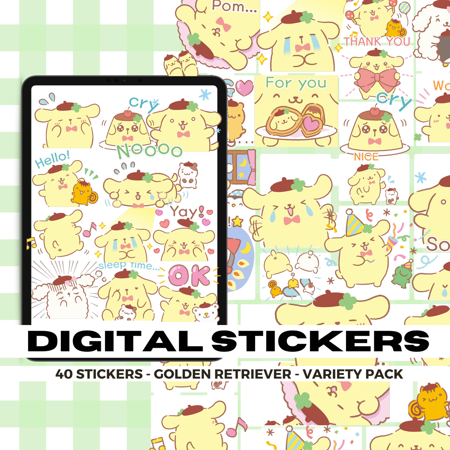 40 Pastel Pompompurin | Goodnotes Planner | Digital Stickers | PNG Files | Variety Pack