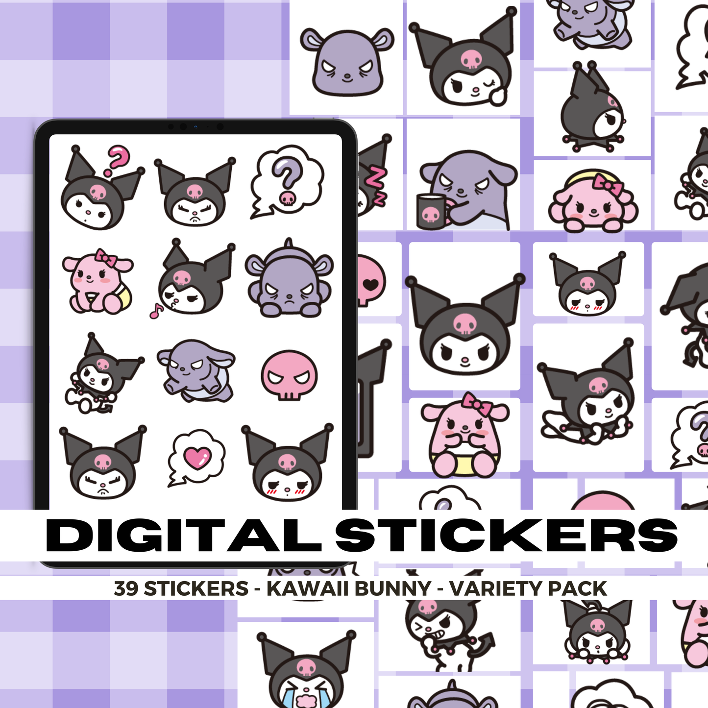 39 Kuromi and Friends Faces | Goodnotes Planner | Digital Stickers | PNG Files | Variety Pack