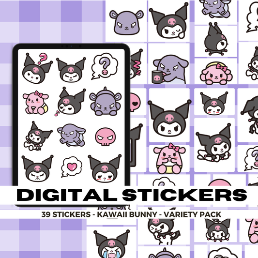 39 Kuromi and Friends Faces | Goodnotes Planner | Digital Stickers | PNG Files | Variety Pack