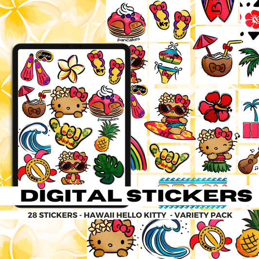 28 Hawaii Hello Kitty | Goodnotes Planner | Digital Stickers | PNG Files | Variety Pack