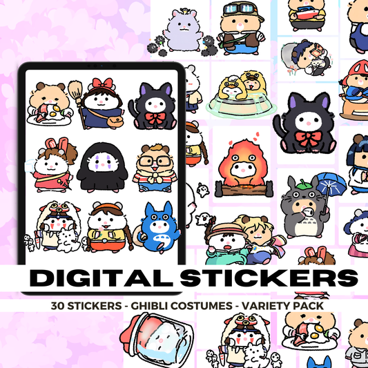 30 Hamster in Ghibli Costumes | Goodnotes Planner | Digital Stickers | PNG Files | Variety Pack