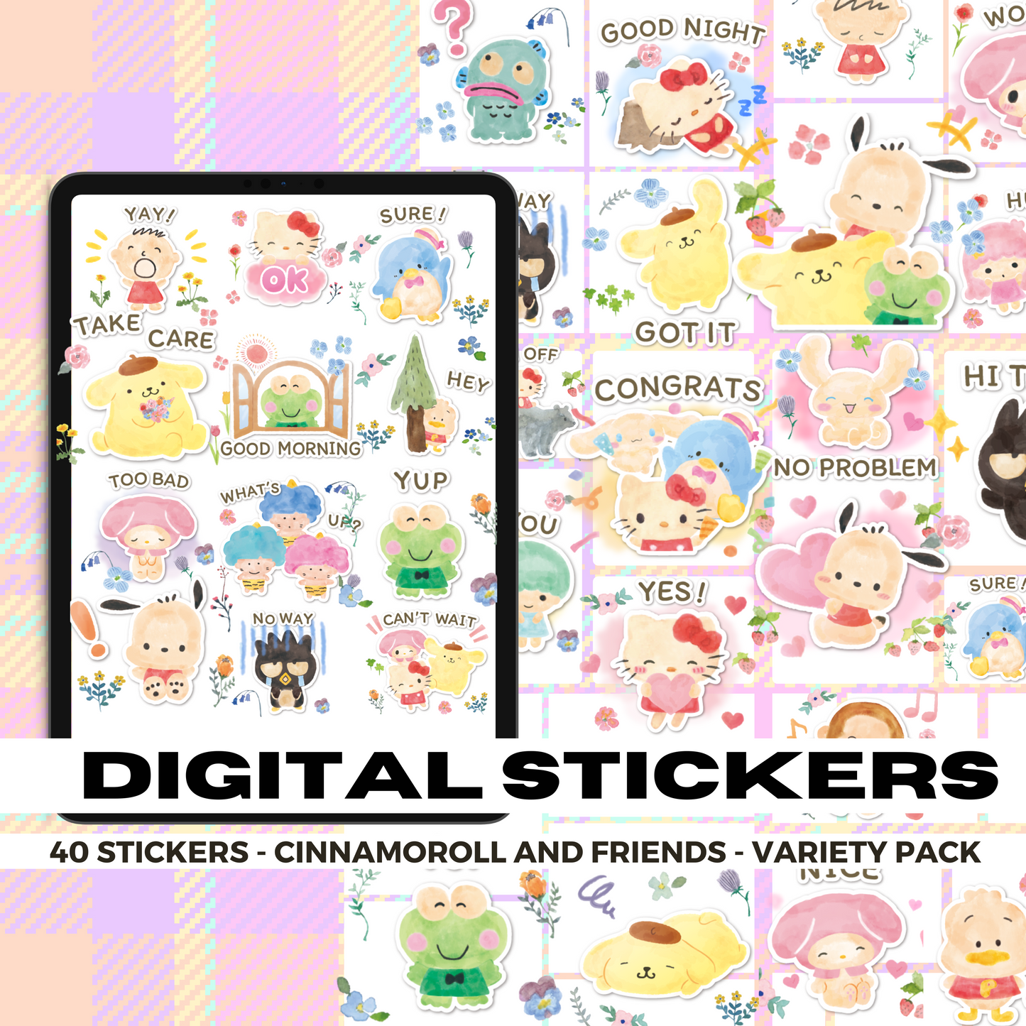 40 Cinnamoroll and Friends | Goodnotes Planner | Digital Stickers | PNG Files | Variety Pack