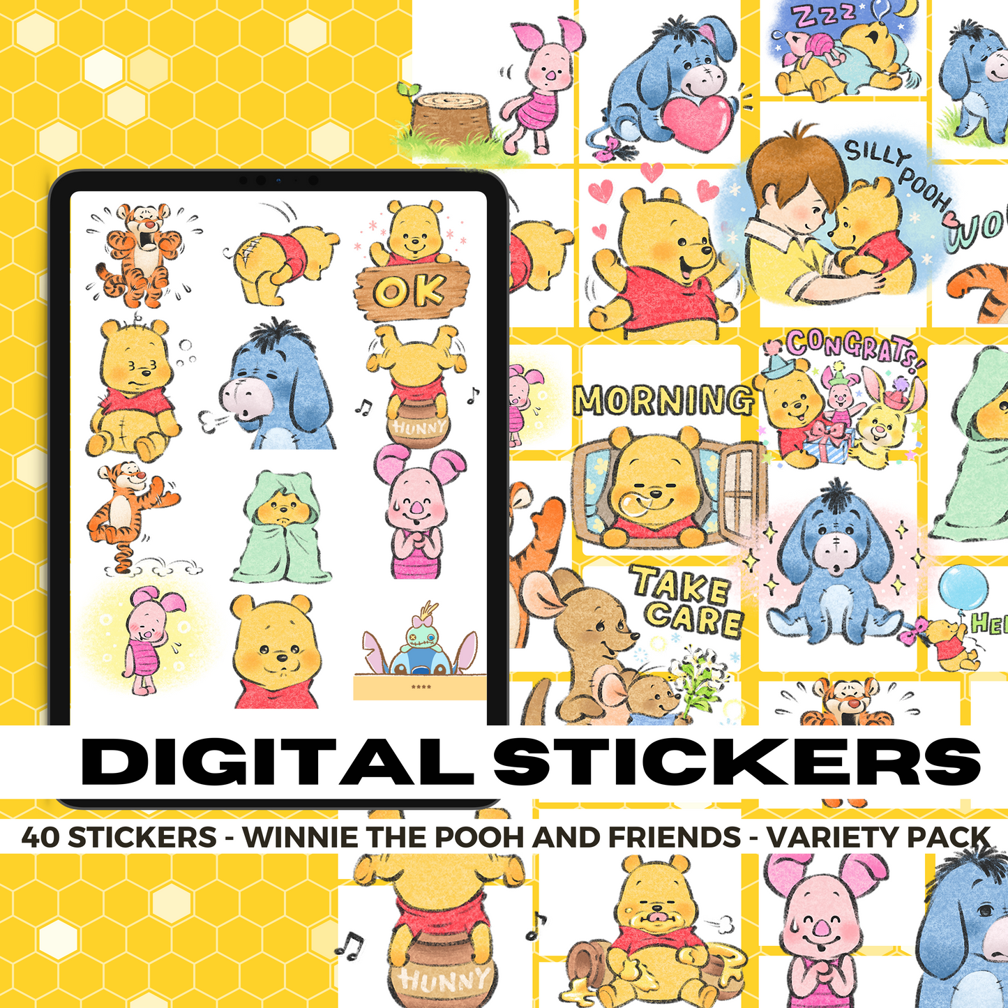 40 Winnie the Pooh and Friends  | Goodnotes Planner | Digital Stickers | PNG Files | Variety Pack