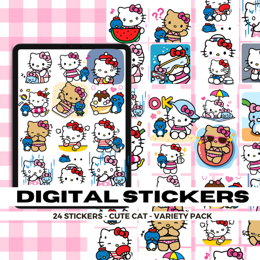 24 Tan Summer Hello Kitty | Goodnotes Planner | Digital Stickers | PNG Files | Variety Pack