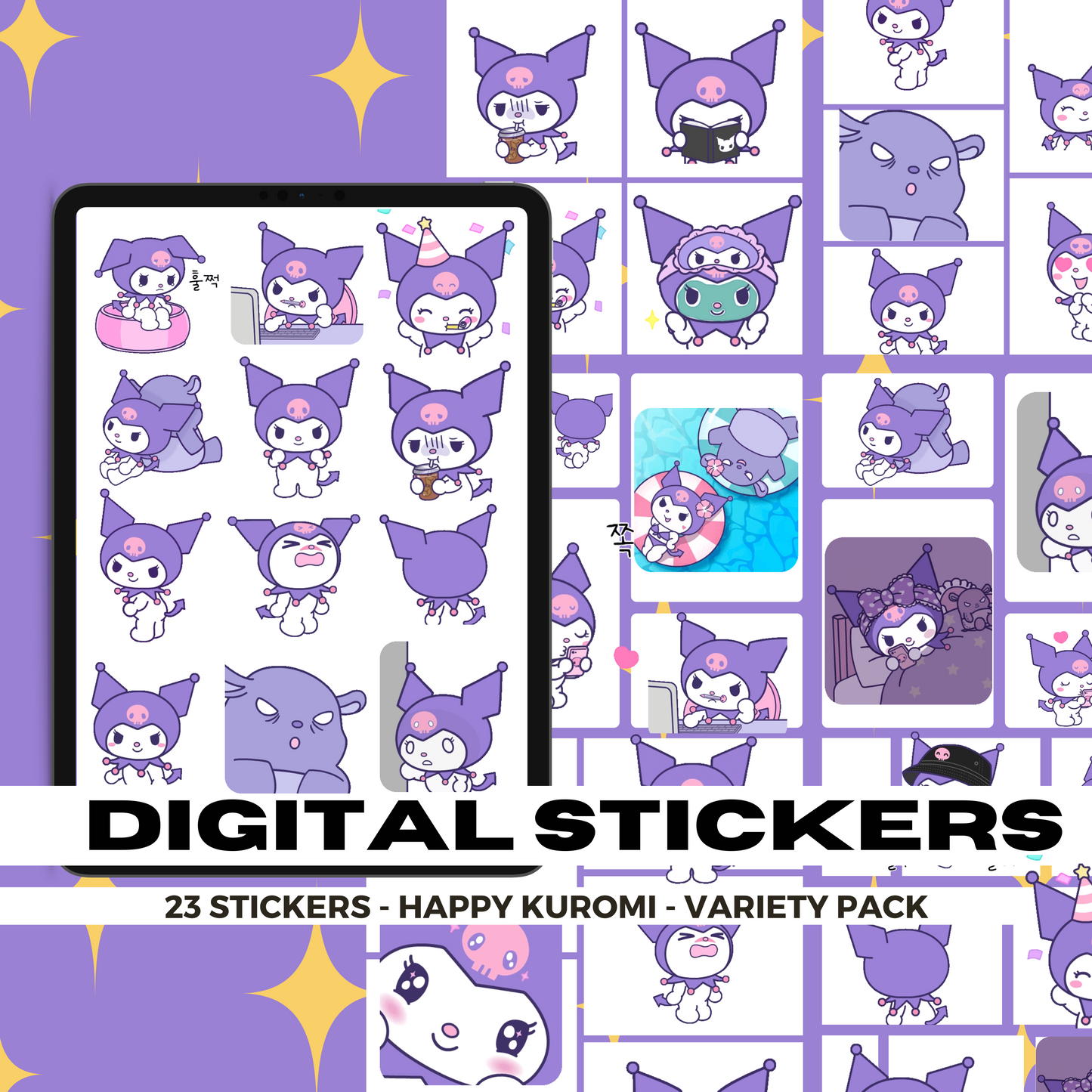 23 Happy Kuromi | Goodnotes Planner | Digital Stickers | PNG Files | Variety Pack