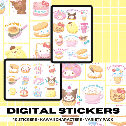 40 Kawaii Dessert Characters | Goodnotes Planner | Digital Stickers | PNG Files | Variety Pack