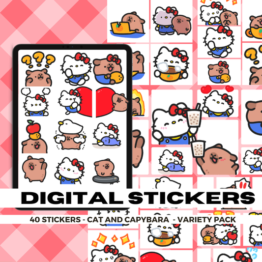 40 Hello Kitty and Capybara | Goodnotes Planner | Digital Stickers | PNG Files | Variety Pack