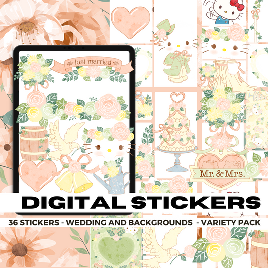 36 Wedding Hello Kitty | Goodnotes Planner | Digital Stickers | PNG Files | Variety Pack