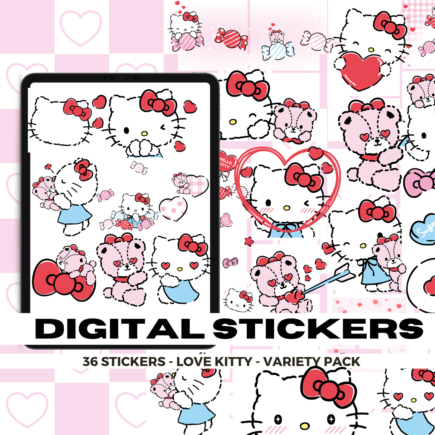 36 Love Hello Kitty Accessories and Backgrounds | Goodnotes Planner | Digital Stickers | PNG Files | Variety Pack