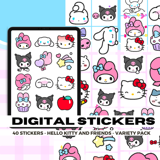 35 Hello Kitty and Friends | Goodnotes Planner | Digital Stickers | PNG Files | Variety Pack