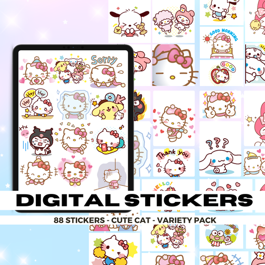 88 Hello Kitty, Cinnamoroll and Friends | Goodnotes Planner | Digital Stickers | PNG Files | Variety Pack