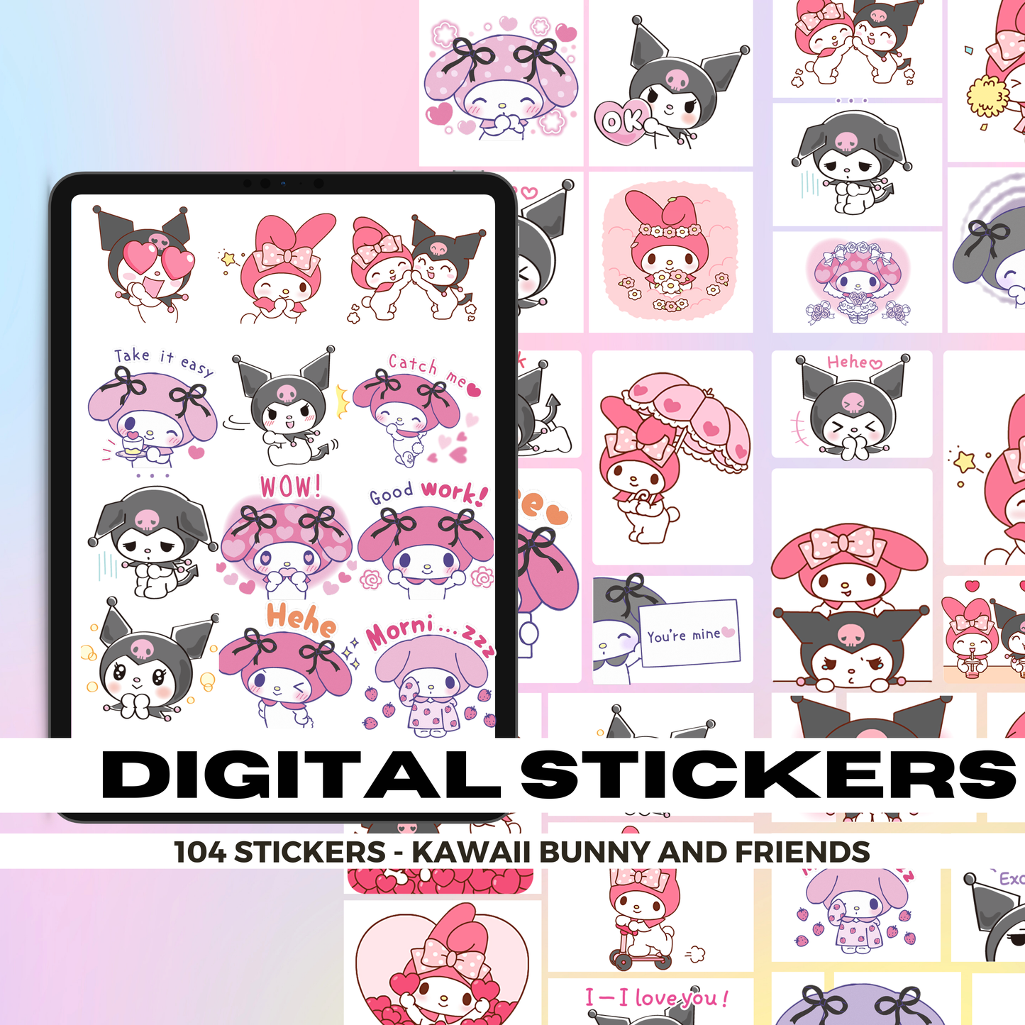 104 My Melody and Kuromi | Goodnotes Planner | Digital Stickers | PNG Files | Variety Pack