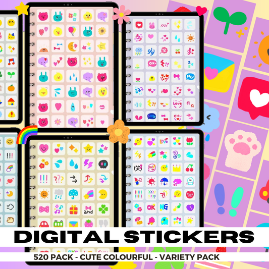 520 Cute Colorful Digital Stickers | Goodnotes Planner | Digital Stickers | PNG Files | Variety Pack