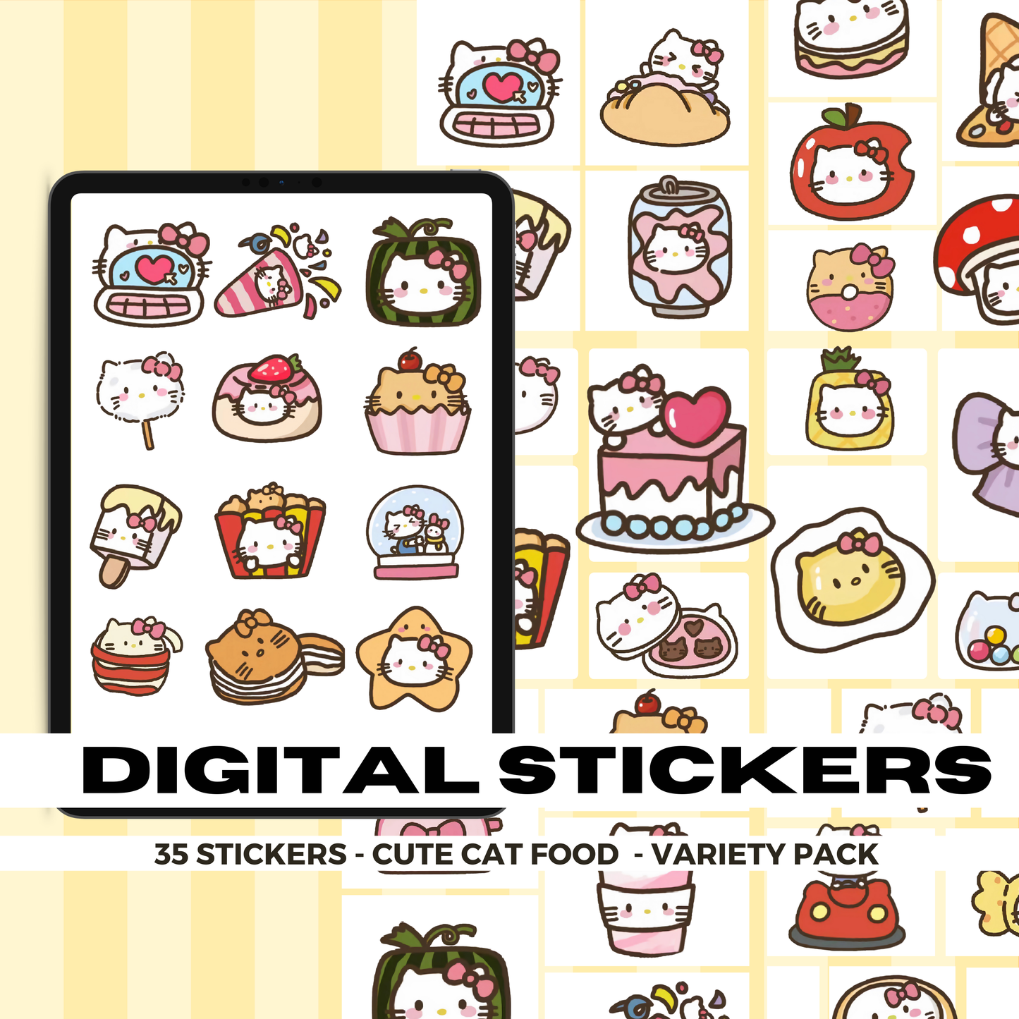 35 Hello Kitty Food Stickers Edition | Goodnotes Planner | Digital Stickers | PNG Files | Variety Pack