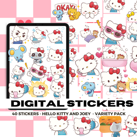 40 Hello Kitty and Joey | Goodnotes Planner | Digital Stickers | PNG Files | Variety Pack