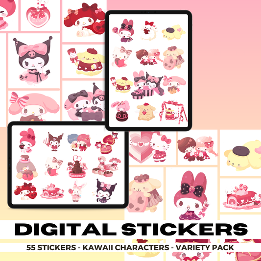 55 My Melody and Friends | Goodnotes Planner | Digital Stickers | PNG Files | Variety Pack