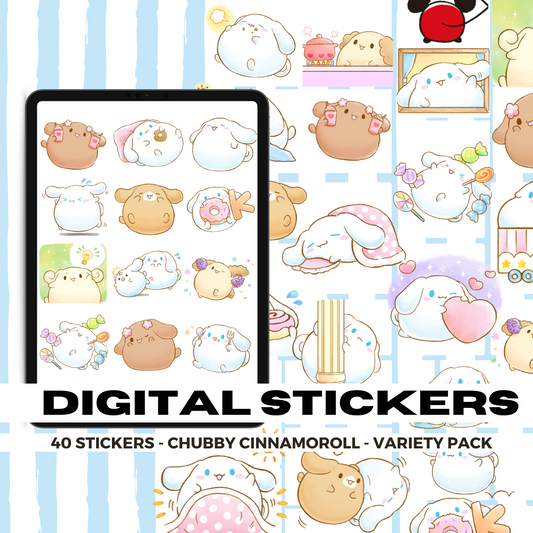 40 Chubby Cinnamoroll | Goodnotes Planner | Digital Stickers | PNG Files | Variety Pack