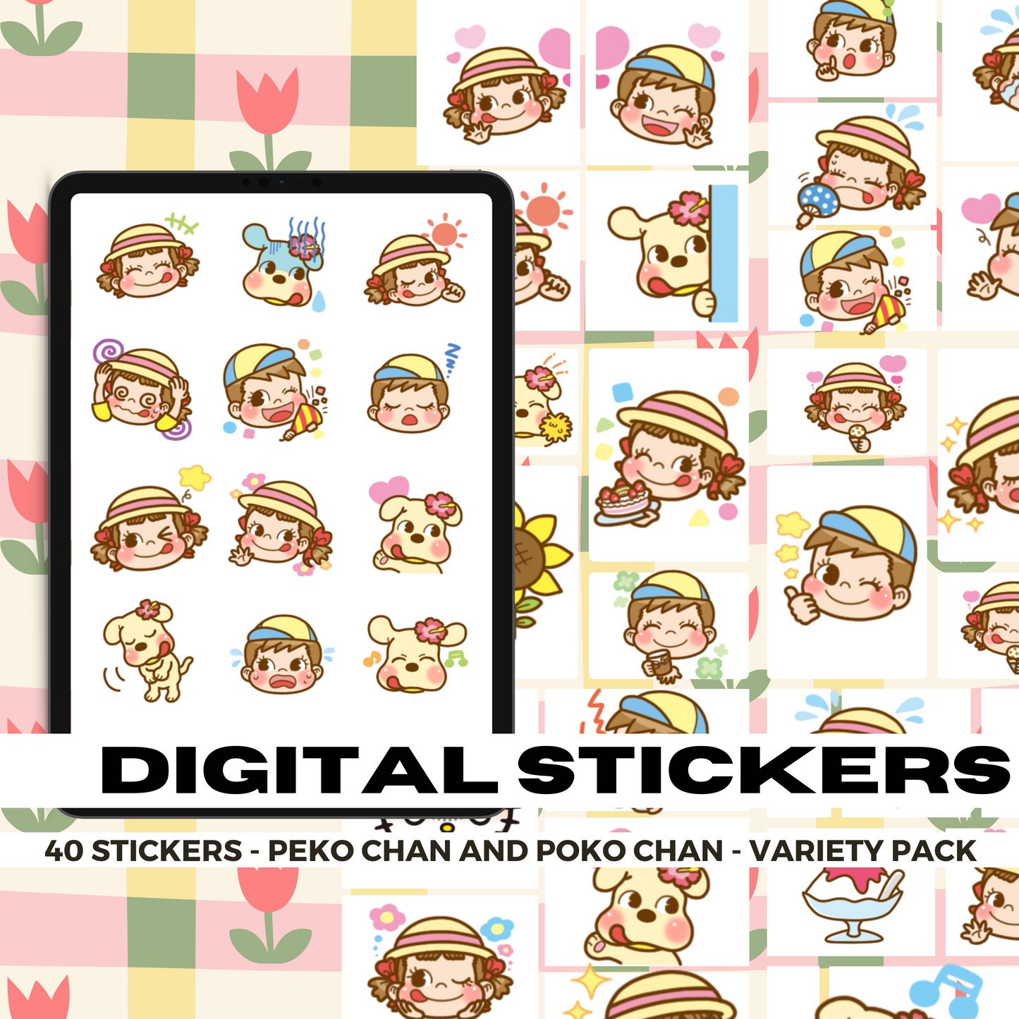 40 Peko Chan and Poko Chan | Goodnotes Planner | Digital Stickers | PNG Files | Variety Pack