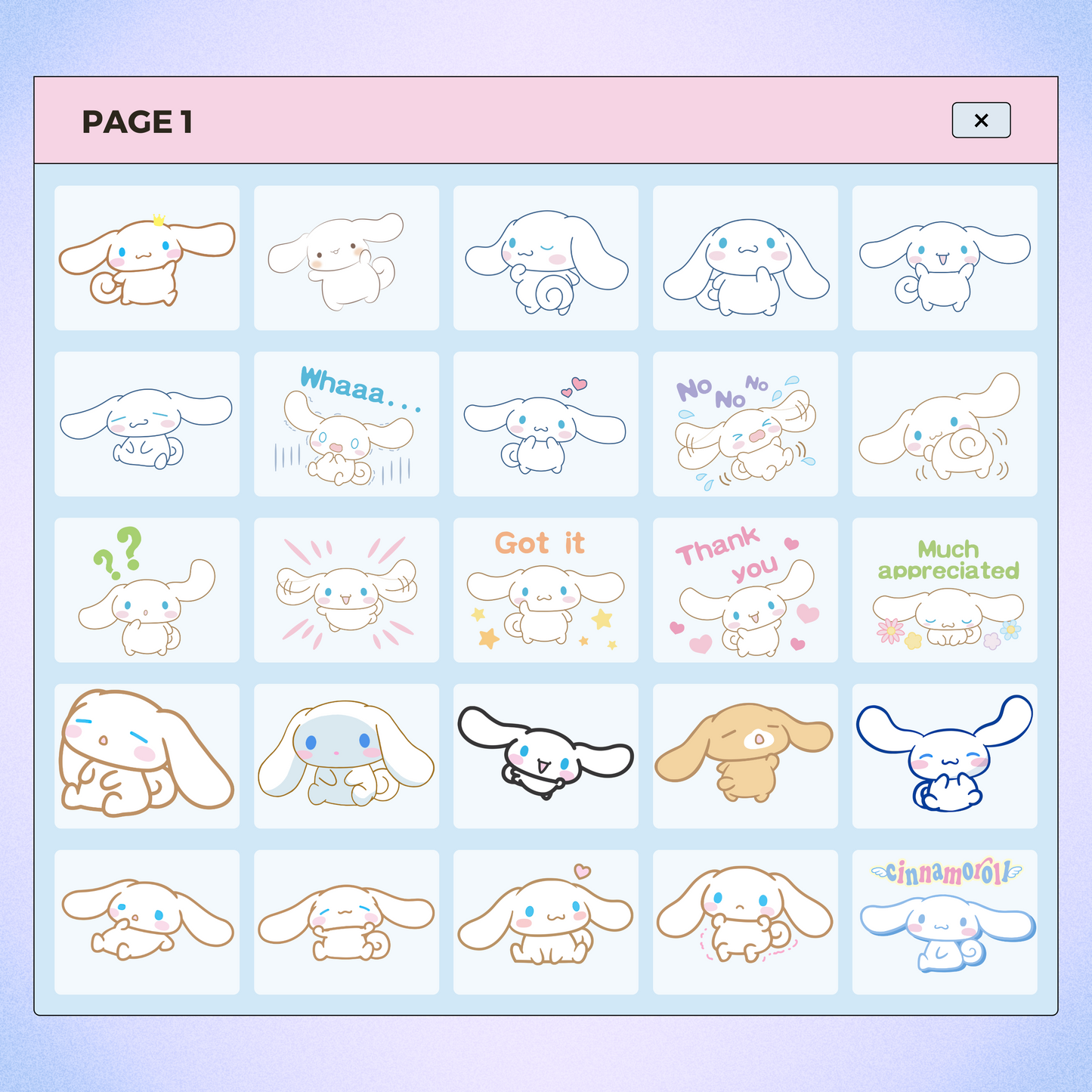 162 Kawaii Cinnamoroll Character | Goodnotes Planner | Digital Stickers | PNG Files | Variety Pack