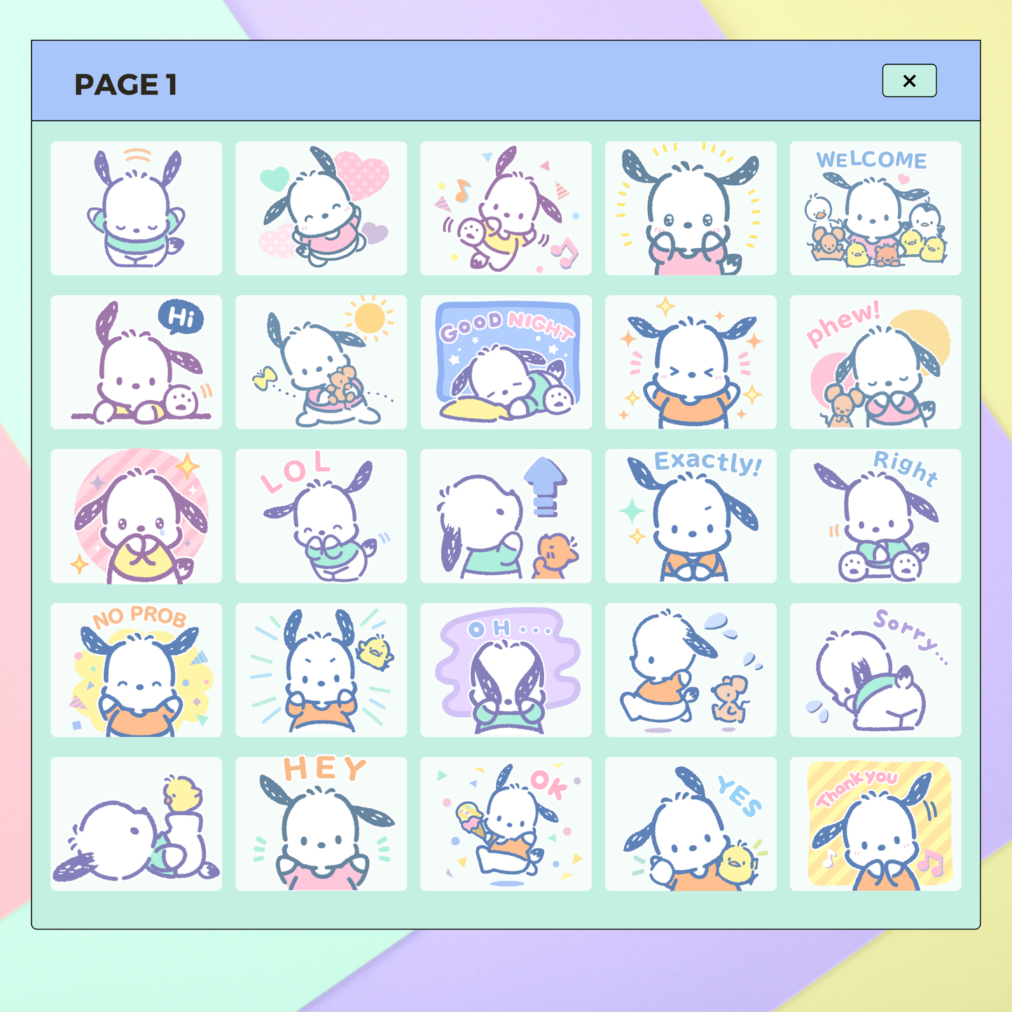 40 Pastel Pochacco | Goodnotes Planner | Digital Stickers | PNG Files | Variety Pack