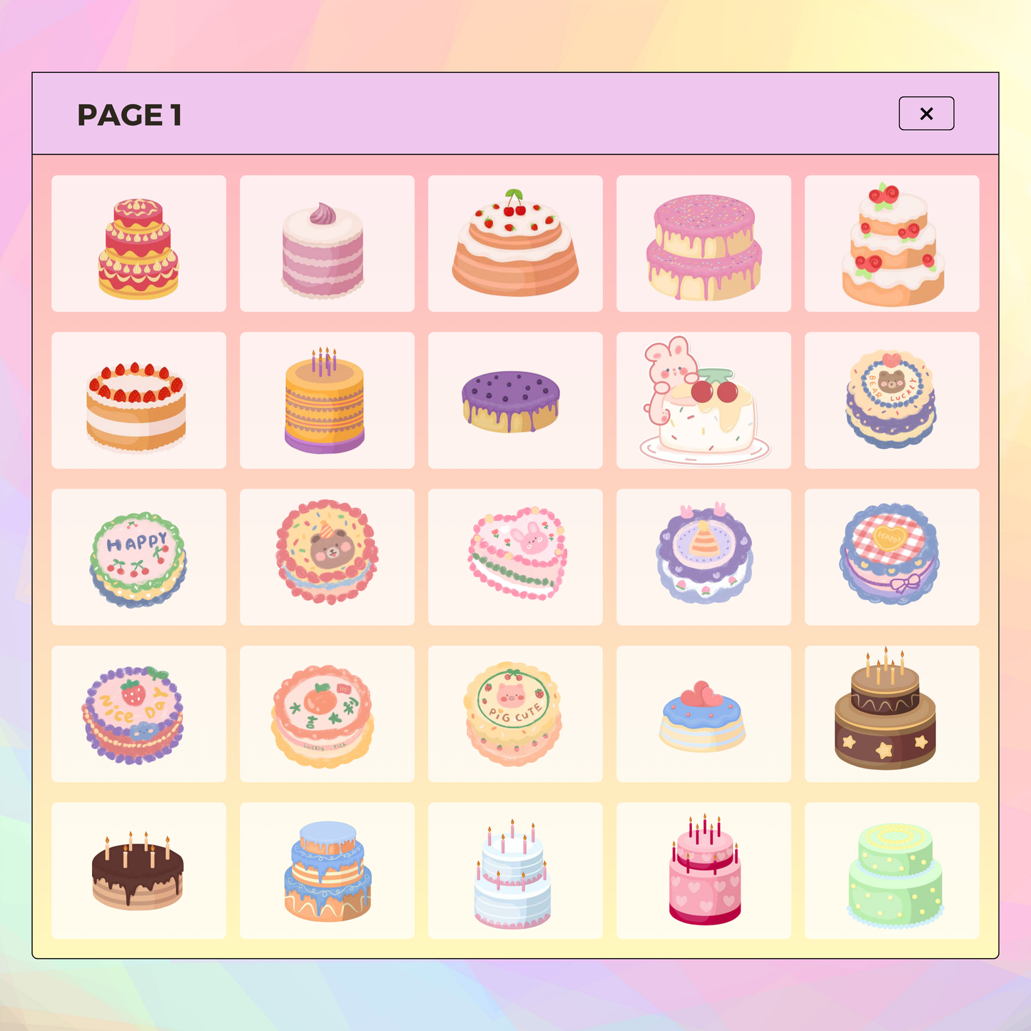 50 Kawaii Assorted Doodle Cakes | Goodnotes Planner | Digital Stickers | PNG Files | Variety Pack