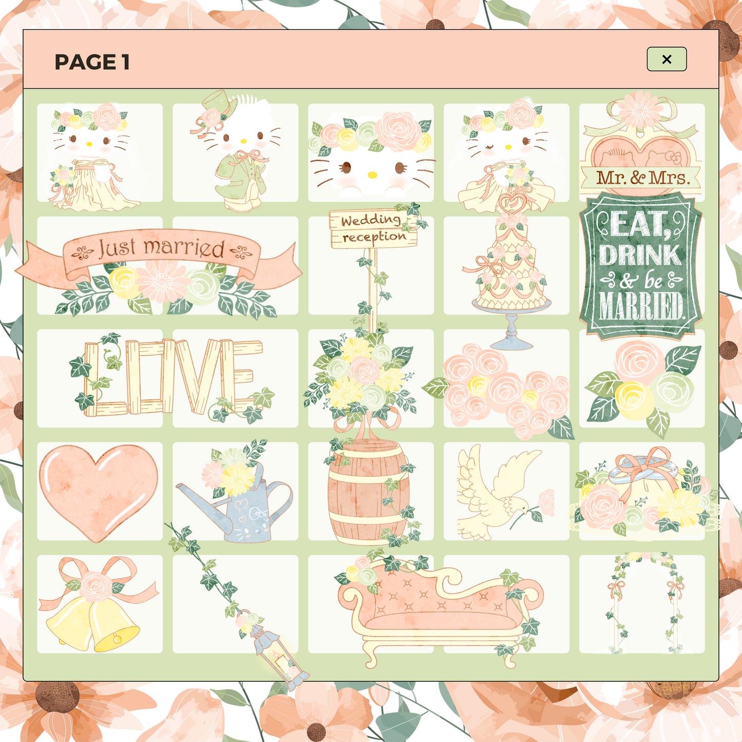 36 Wedding Hello Kitty | Goodnotes Planner | Digital Stickers | PNG Files | Variety Pack