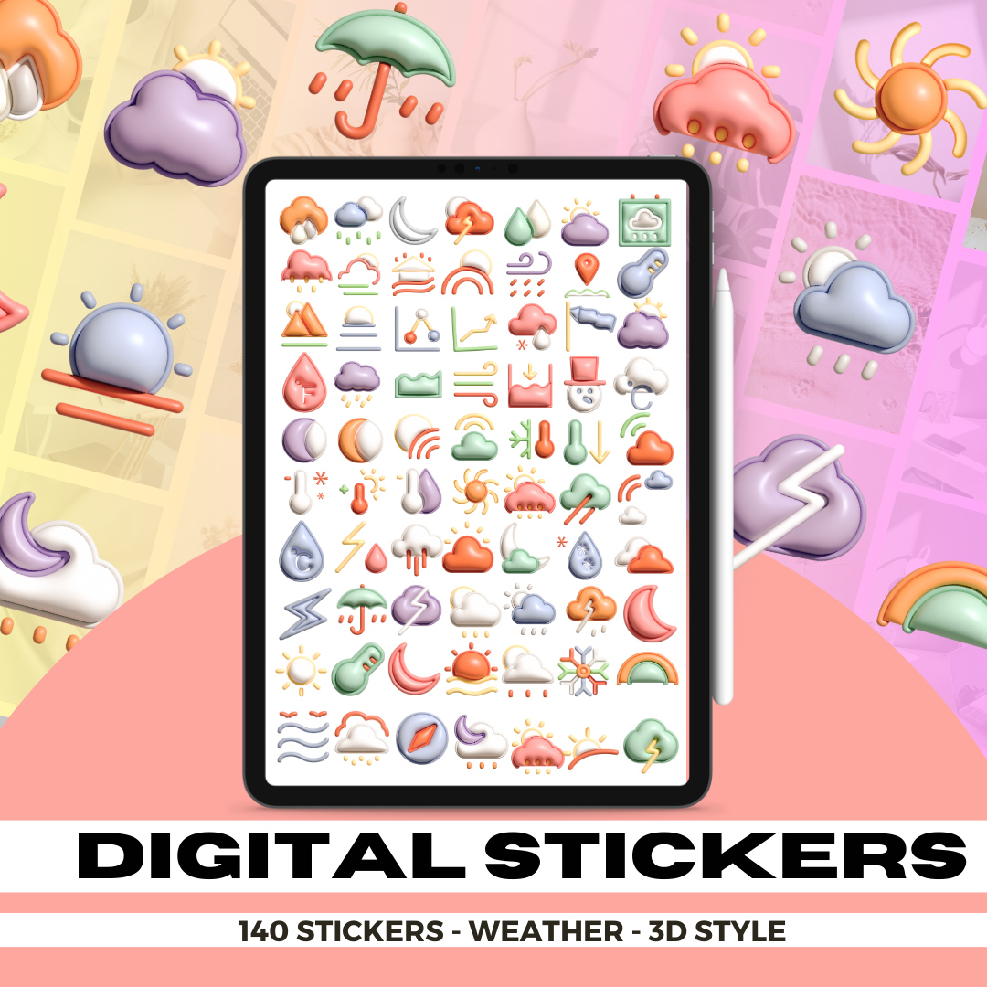 140 3D Weather | Goodnotes Planner | Digital Stickers | PNG Files | Variety Pack