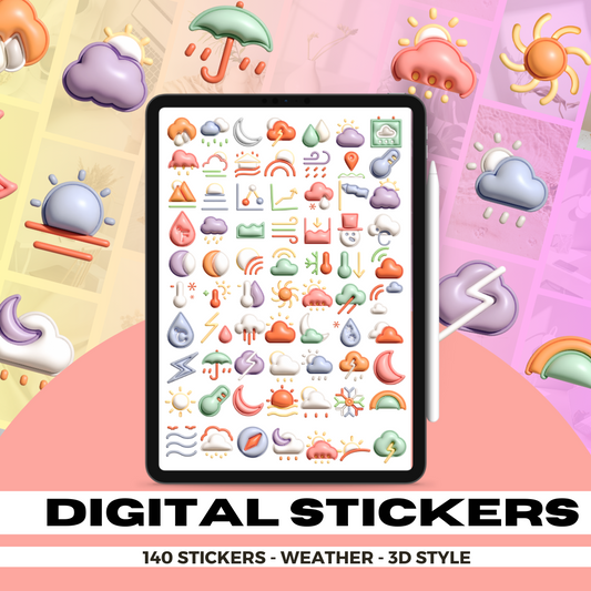 140 3D Weather | Goodnotes Planner | Digital Stickers | PNG Files | Variety Pack