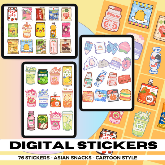 76 Asian Snacks Digital Stickers | Goodnotes Planner | Digital Stickers | PNG Files | Variety Pack