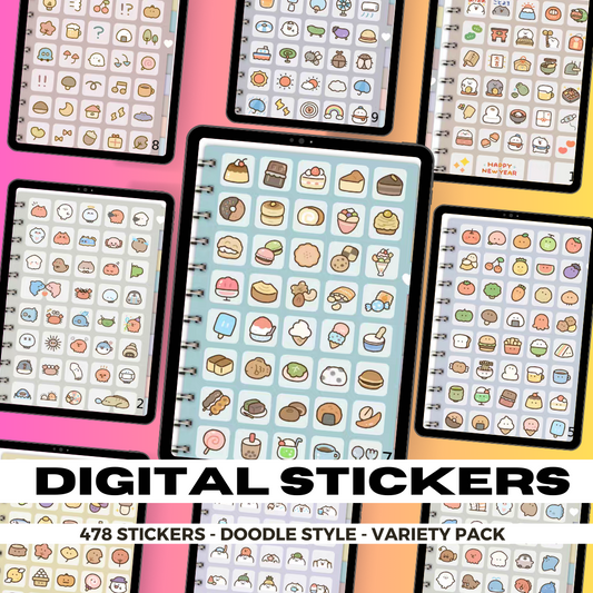 478 Assorted Cute Doodle Style Stickers | Goodnotes Planner | Digital Stickers  | PNG Files | Variety Pack