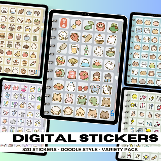 320 Doodle Style Digital Stickers | Goodnotes Planner | Digital Stickers  | PNG Files | Variety Pack