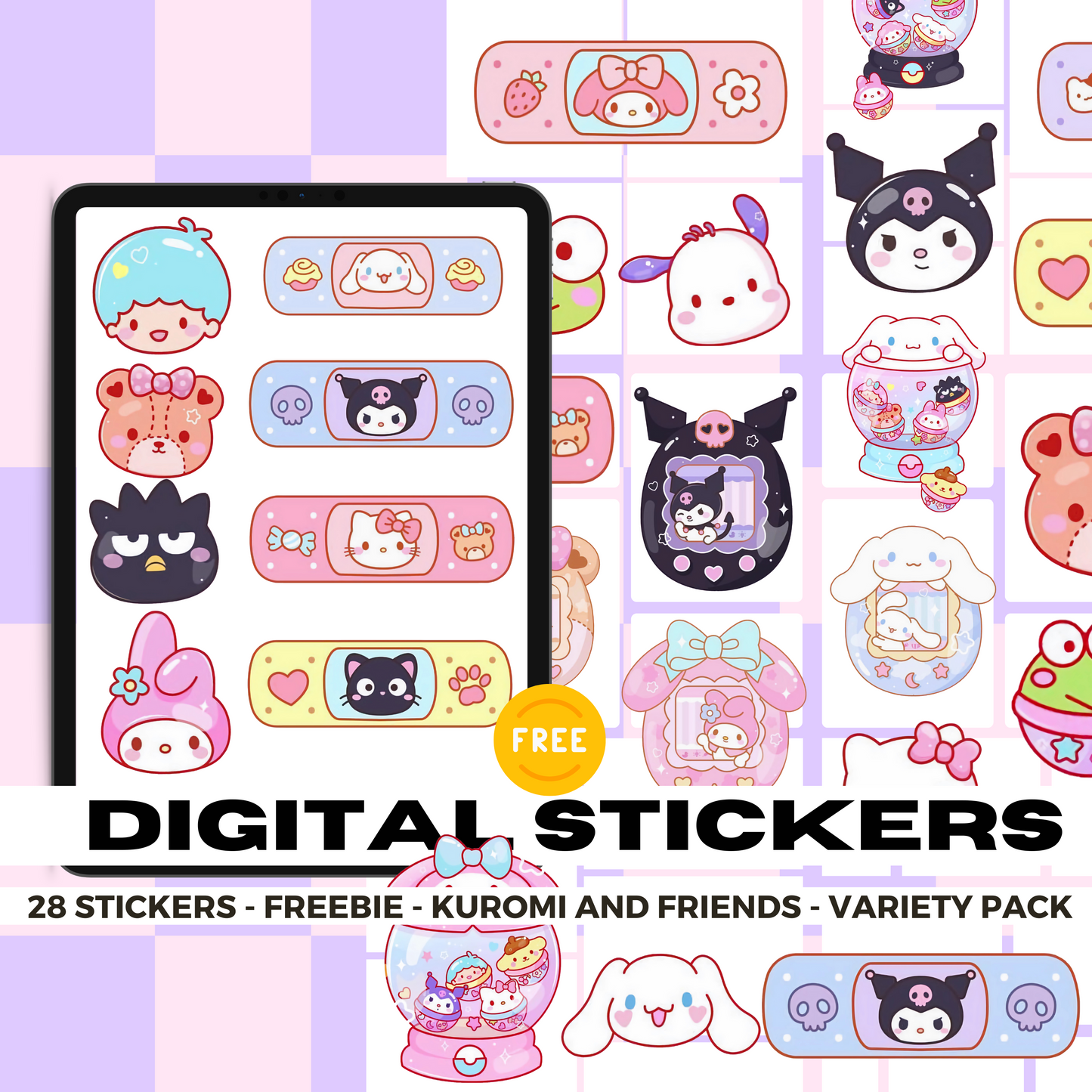 28 Free Kuromi and Friends | Goodnotes Planner | Digital Stickers | PNG Files | Variety Pack