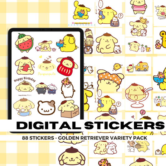 88 Pompompurin Stickers | Goodnotes Planner | Digital Stickers | PNG Files | Variety Pack