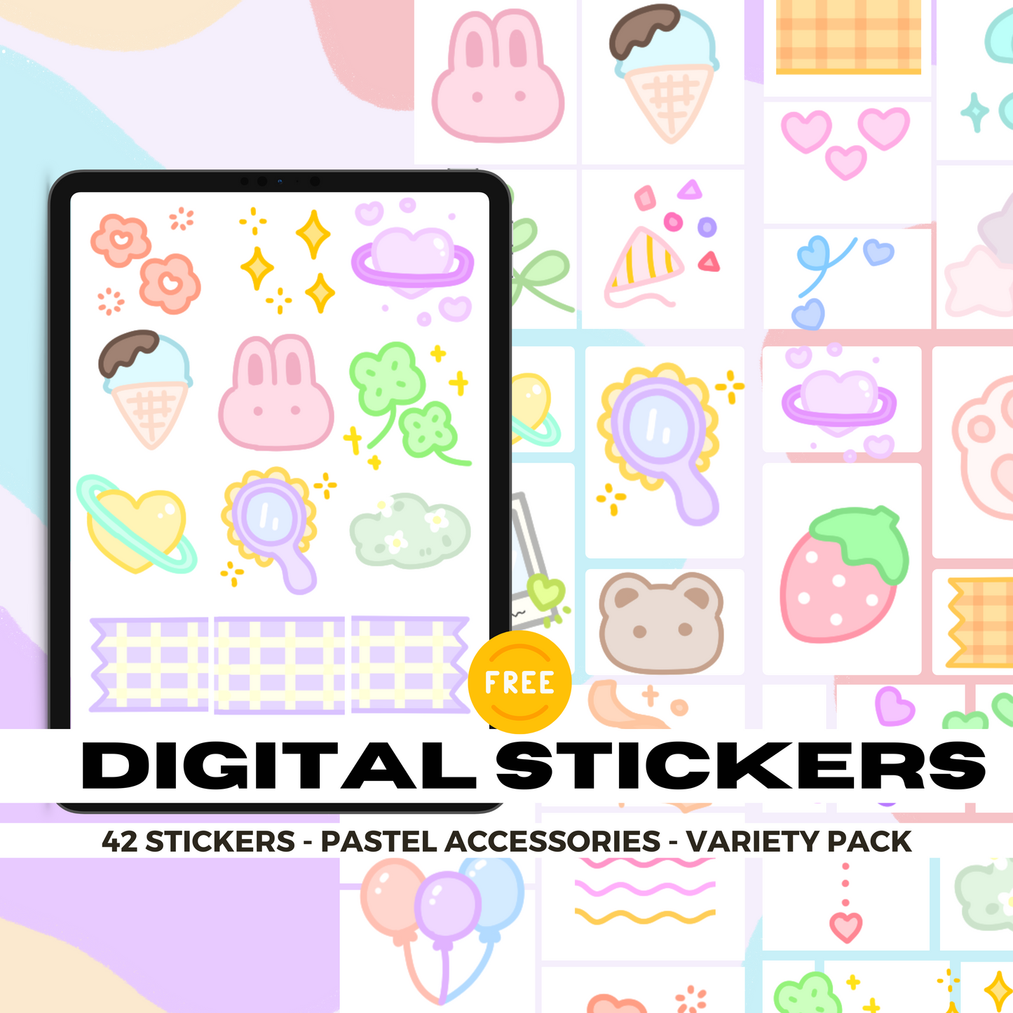 42 Freebie Pastel Accessories | Goodnotes Planner | Digital Stickers | PNG Files | Variety Pack